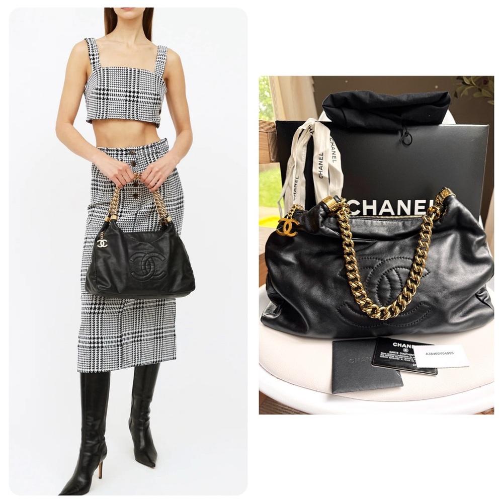 SOLD❌CHANEL RODEO DRIVE BLACK LEATHER CC GOLD CHAIN HOBO SHOULDER BAG + Box - Picture 2 of 16